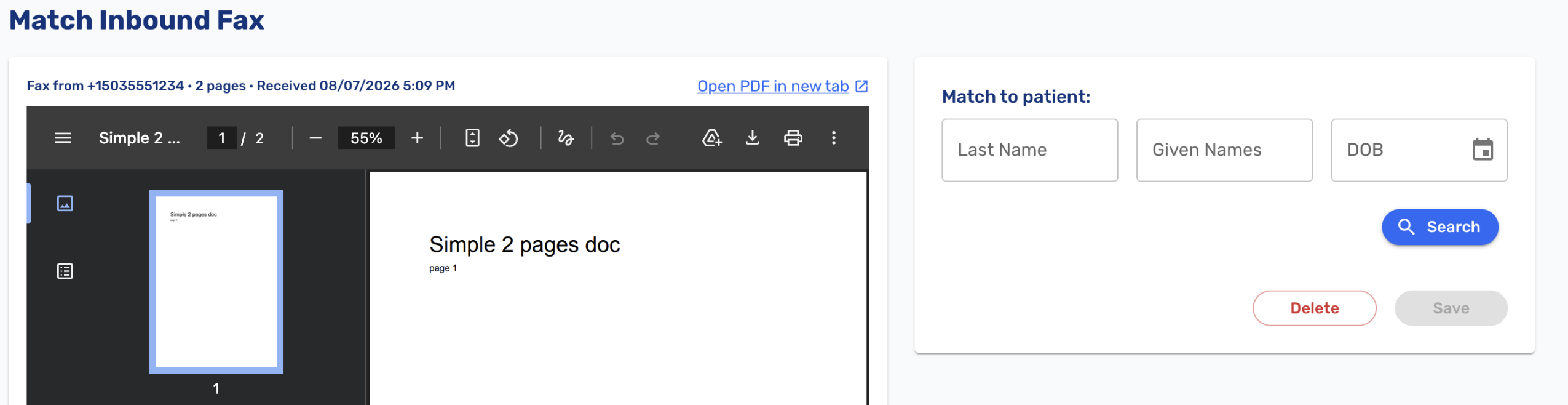 Assigning Inbound Faxes to a patient