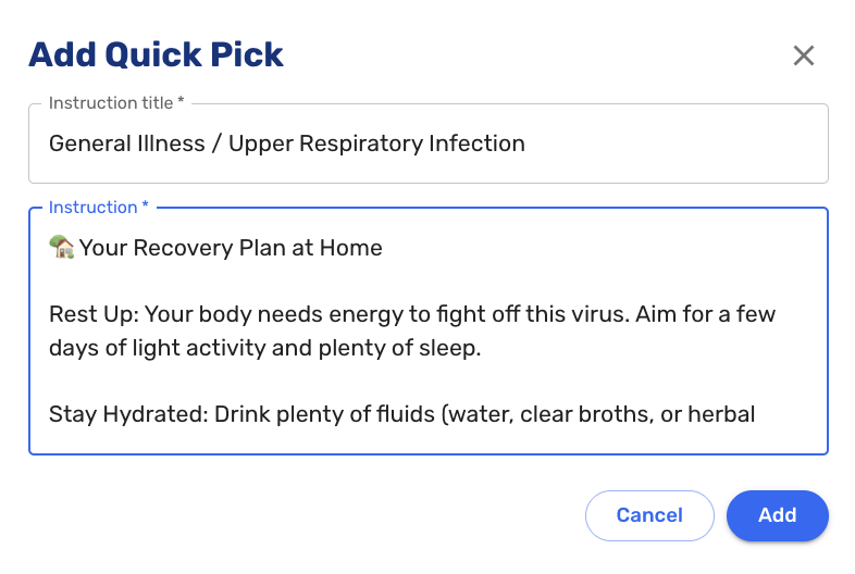Adding Care Plan/Patient Instructions