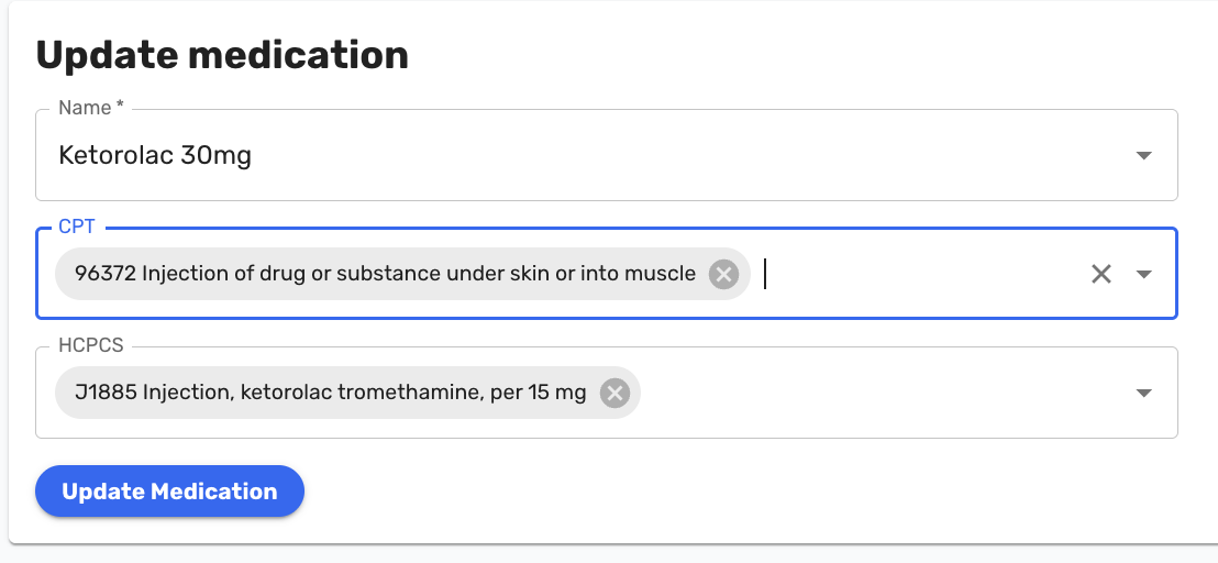 Admin tab showing Updating of In-House Medications