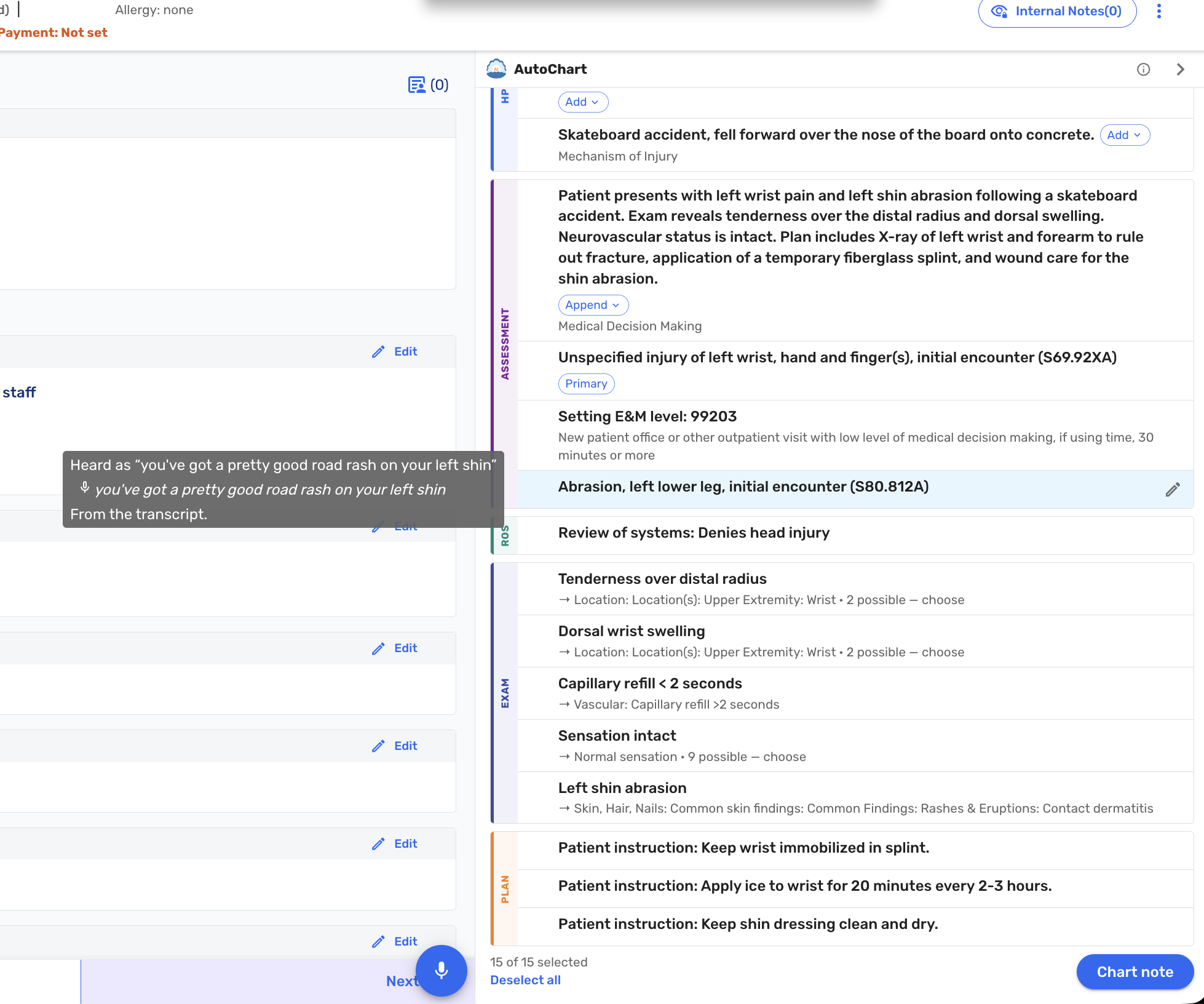 Autochart showing conversation snippet
