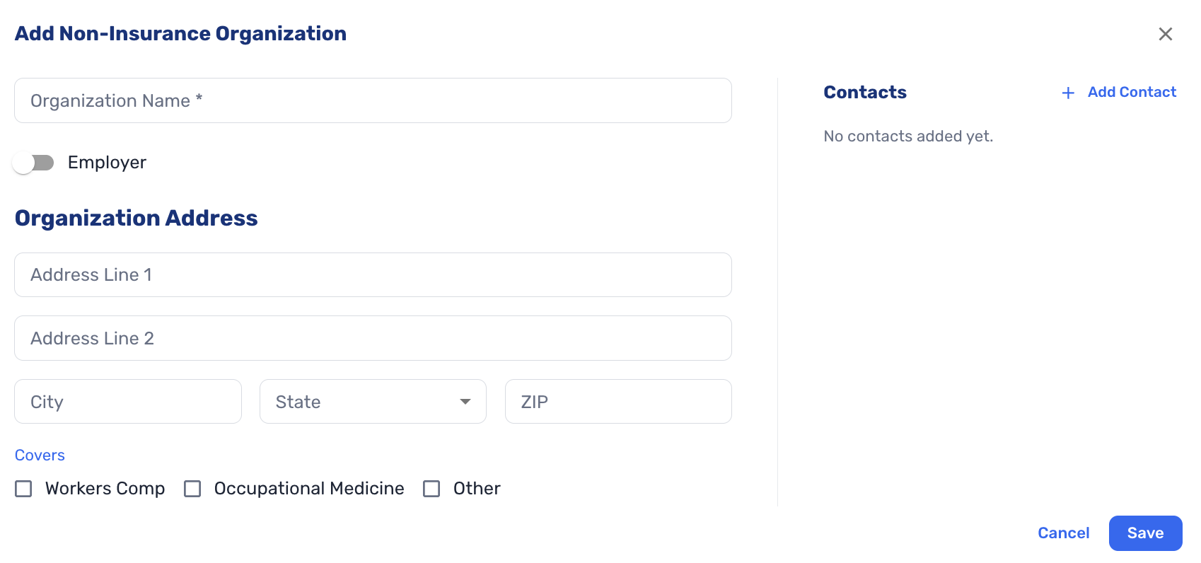Add Non Insurance Organization