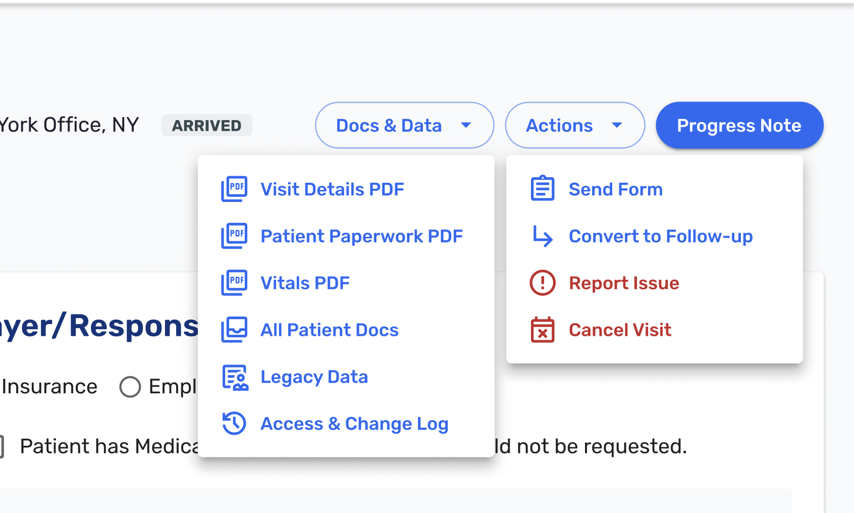 Docs & Data and Actions Buttons