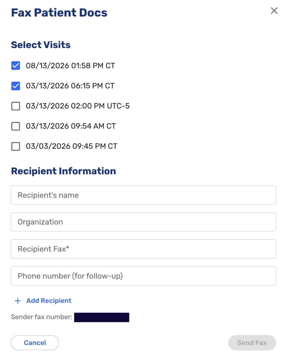 Fax patient Docs Modal