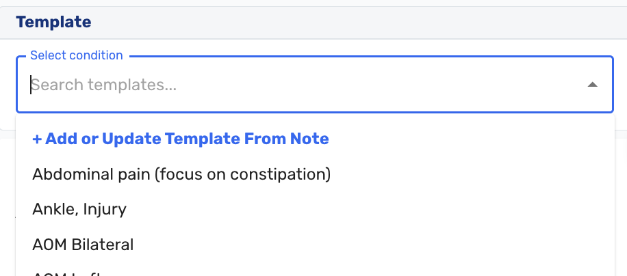 Template Selection showing Add and Update