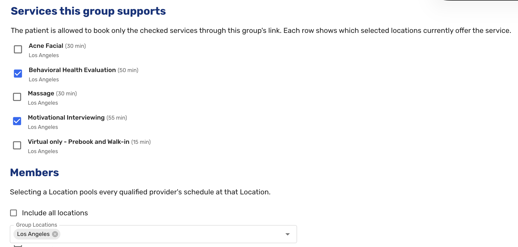 Associate services provided into groups