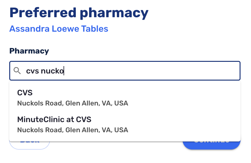 Pharmacy Selection with Google Places