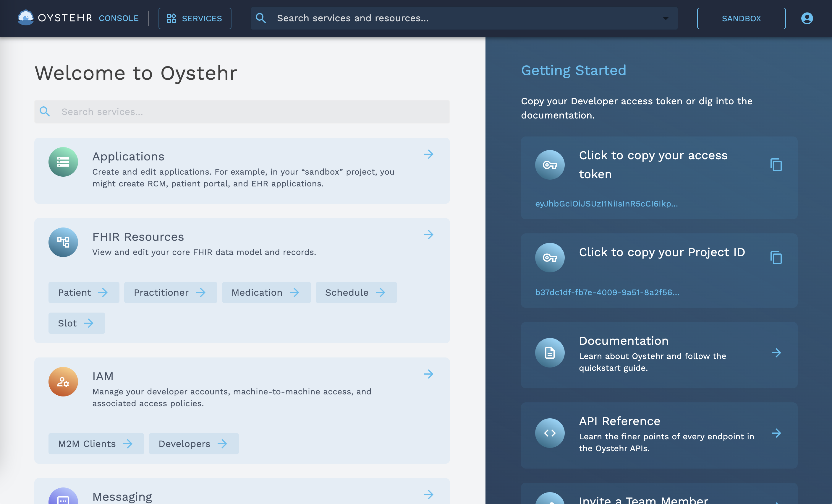 Screenshot of Oystehr Developer Console Landing Page