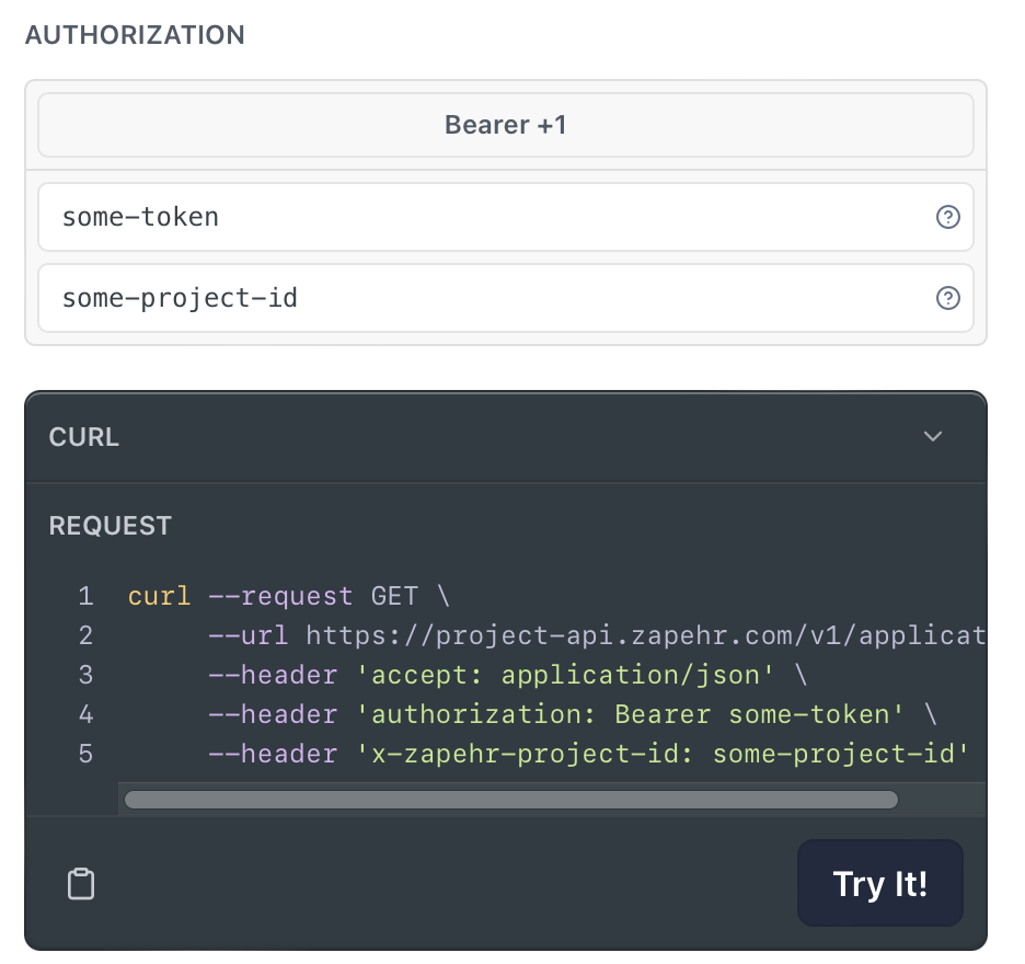 Readme API Request with Project ID Header