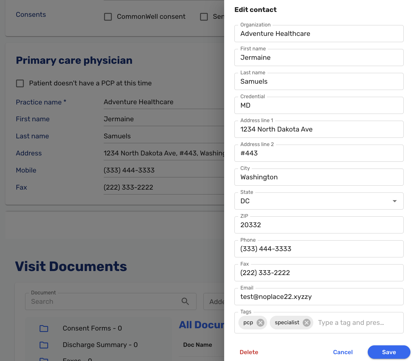 Adding a new entry to the third party contacts directory