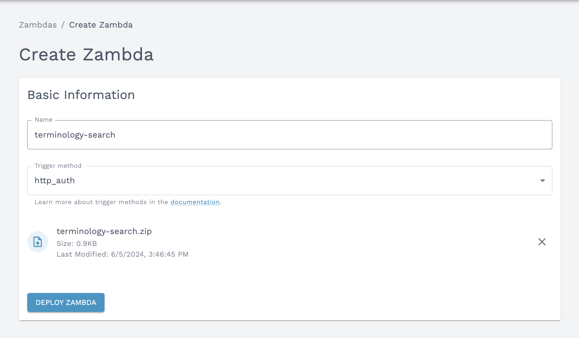 Create an Authenticated Zambda