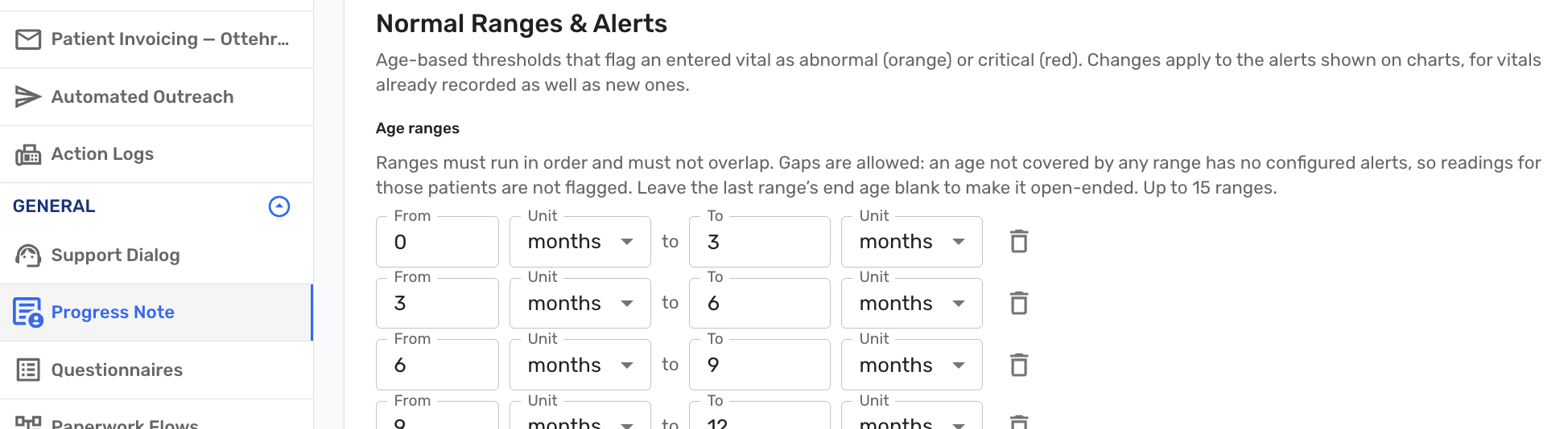 Vital Range Configuration